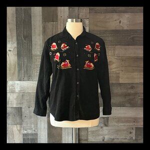 Casey Coleman vintage 90s button up shirt medium black corduroy Christmas Santa